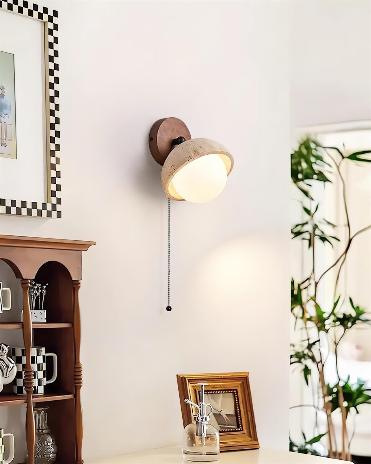 Candeeiro de parede Eala em travertino e madeira, minimalista e moderno