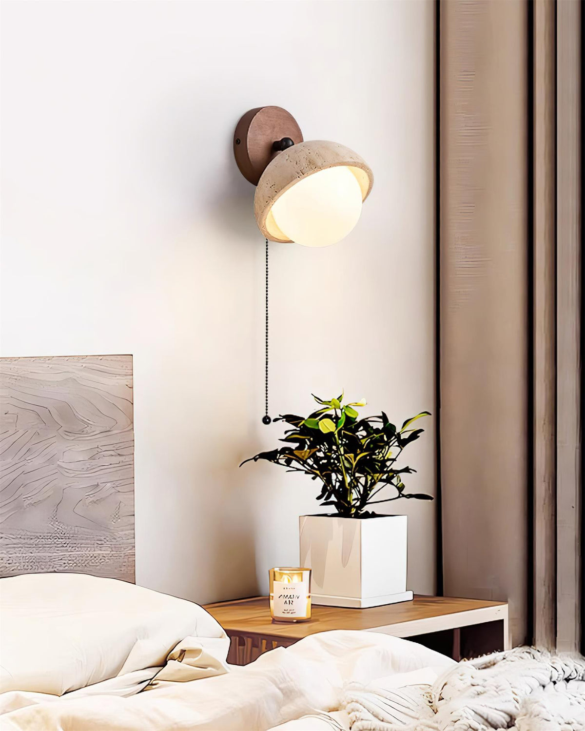 Candeeiro de parede Eala em travertino e madeira, minimalista e moderno