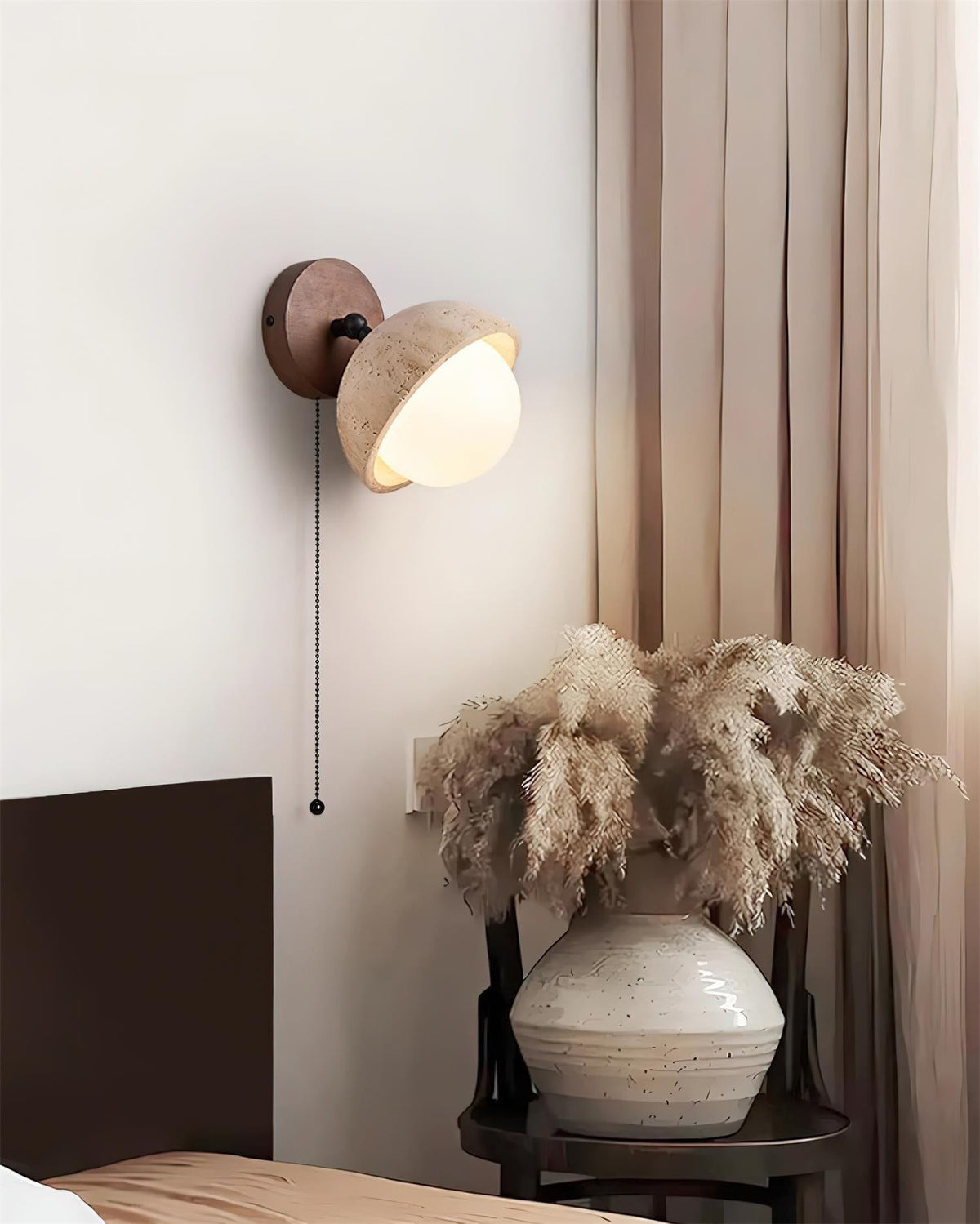 Candeeiro de parede Eala em travertino e madeira, minimalista e moderno