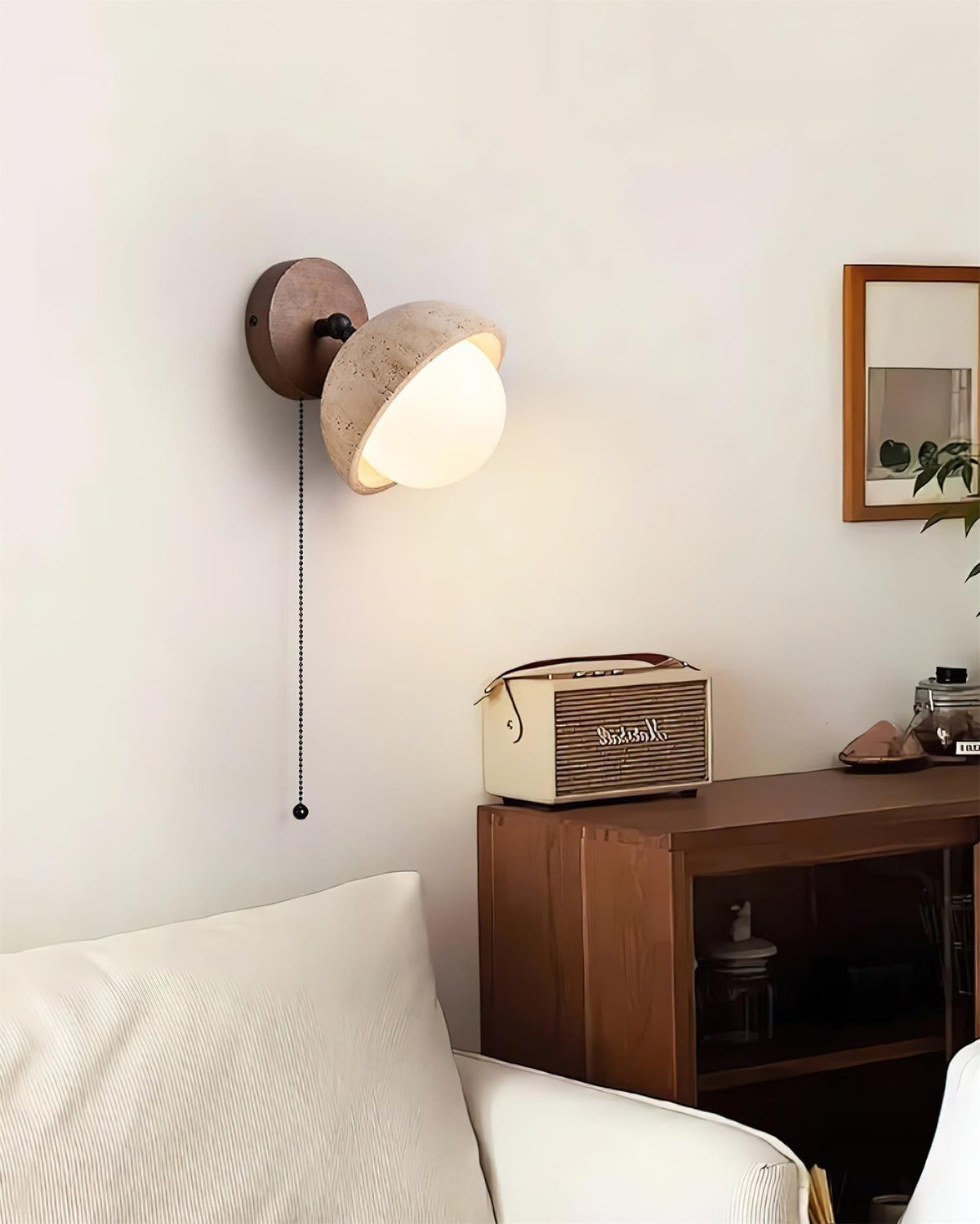 Candeeiro de parede Eala em travertino e madeira, minimalista e moderno