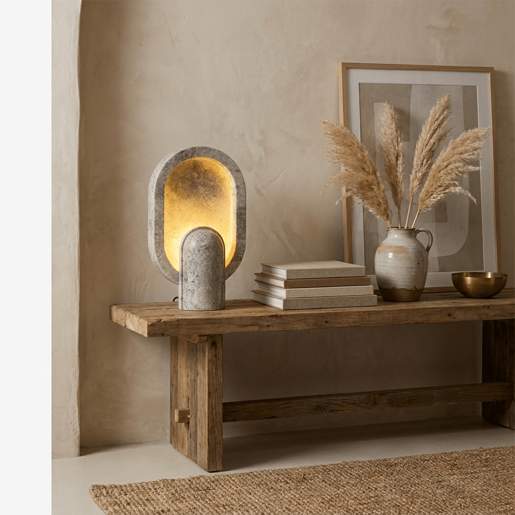 Valeena-bordslampa i travertin