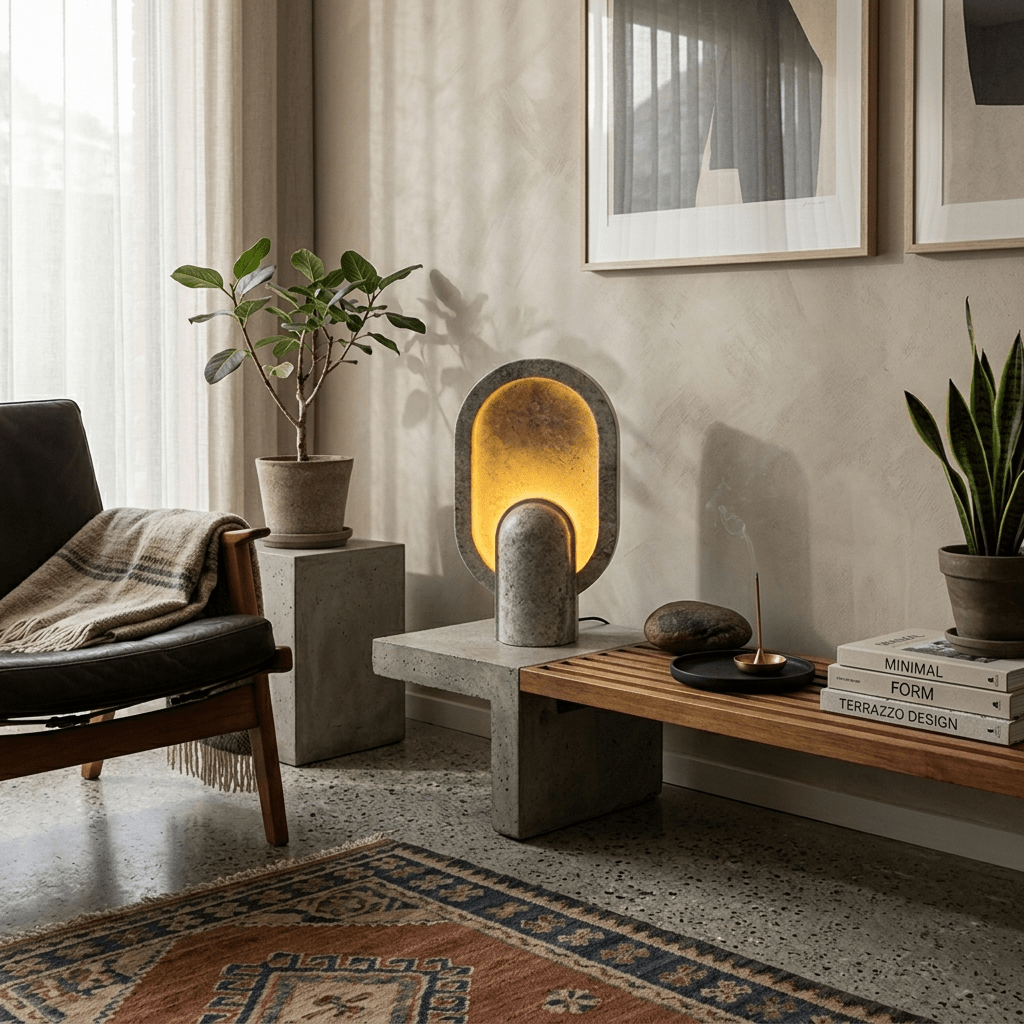 Valeena-bordslampa i travertin