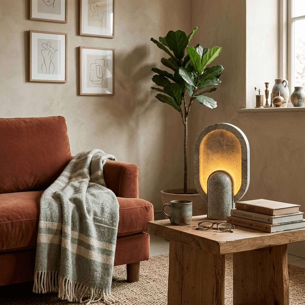 Valeena-bordslampa i travertin