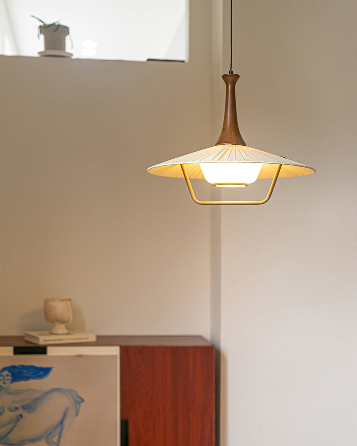 Candeeiro suspenso Mydorisra Traditional Classic em tecido e madeira