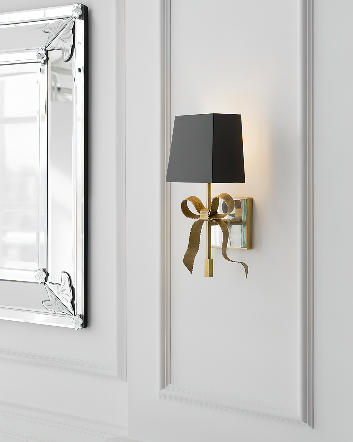 Leko Black Shade Wall Sconce with Gold Bow Accent
