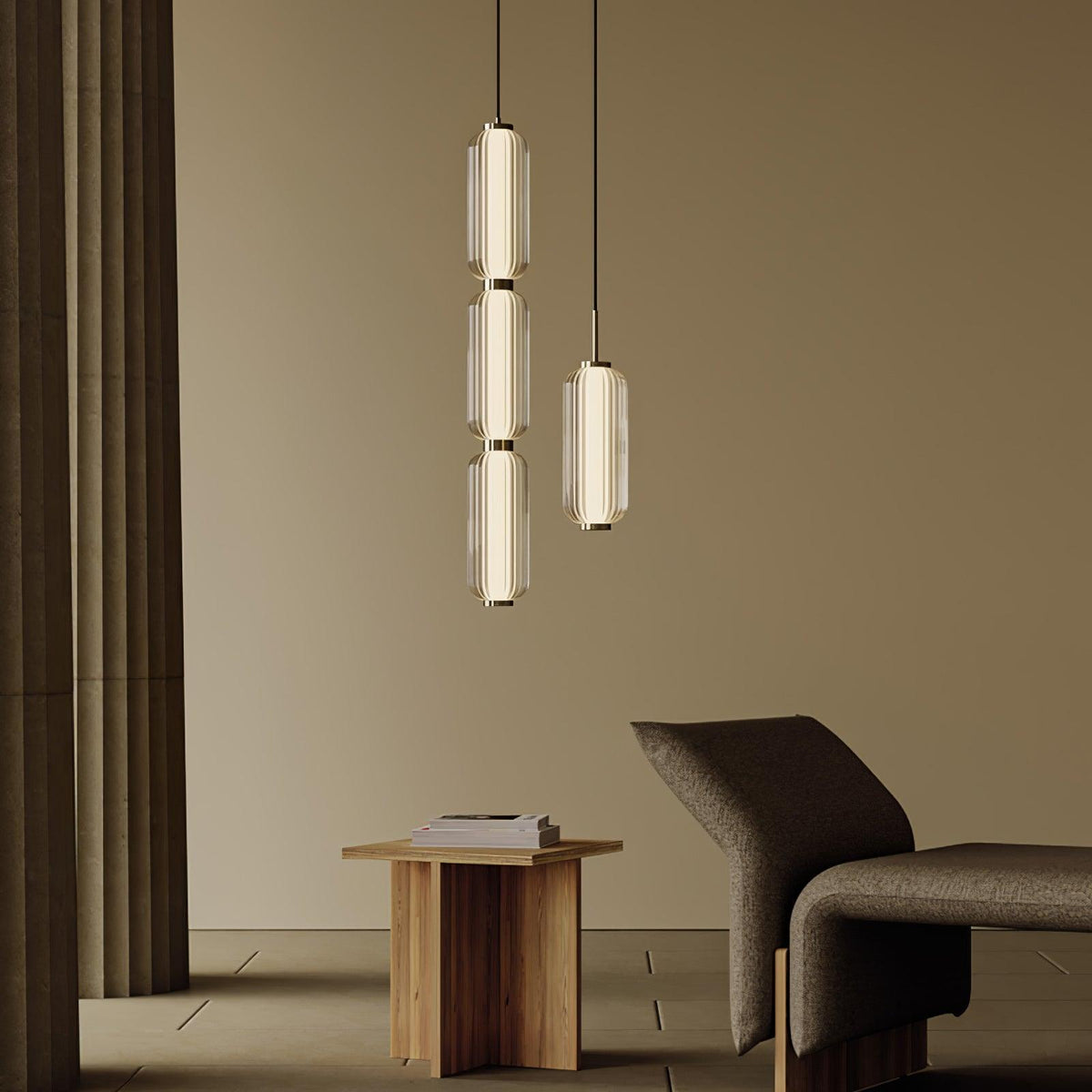 Cylindra moderne pendellampe i glas