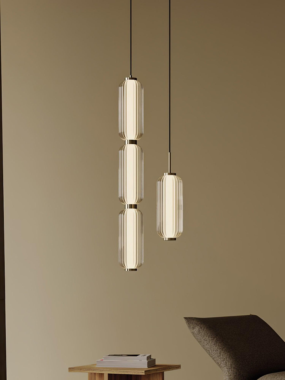 Cylindra moderne pendellampe i glas