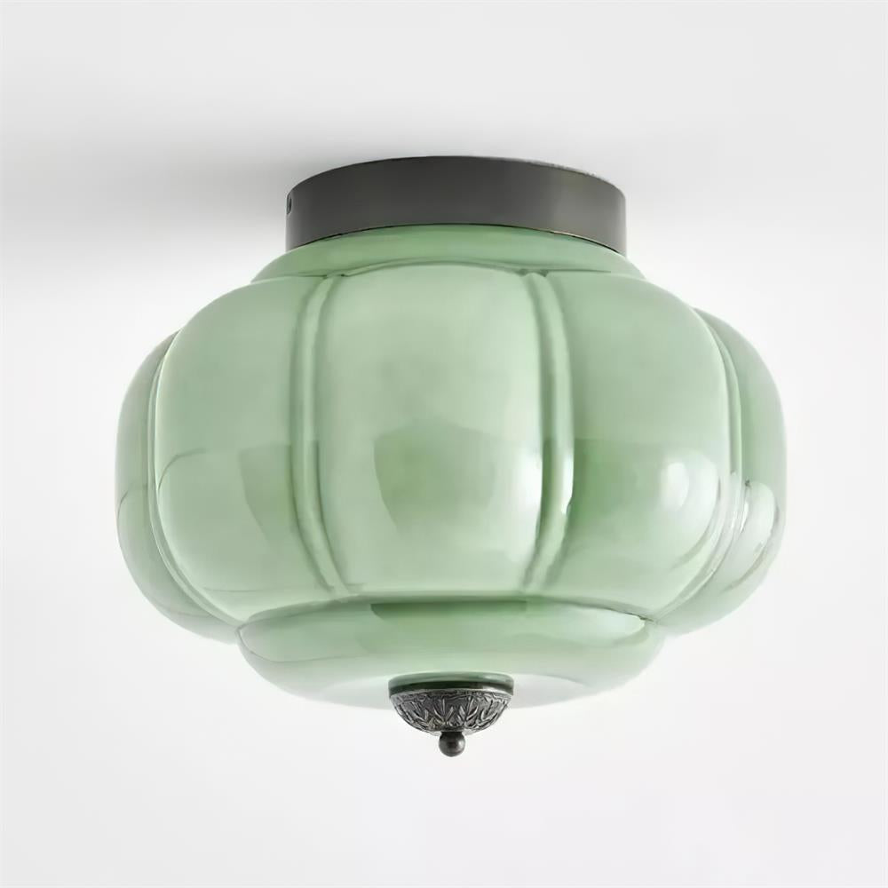 Selviro loftlampe, grønt glas, messing, klassisk