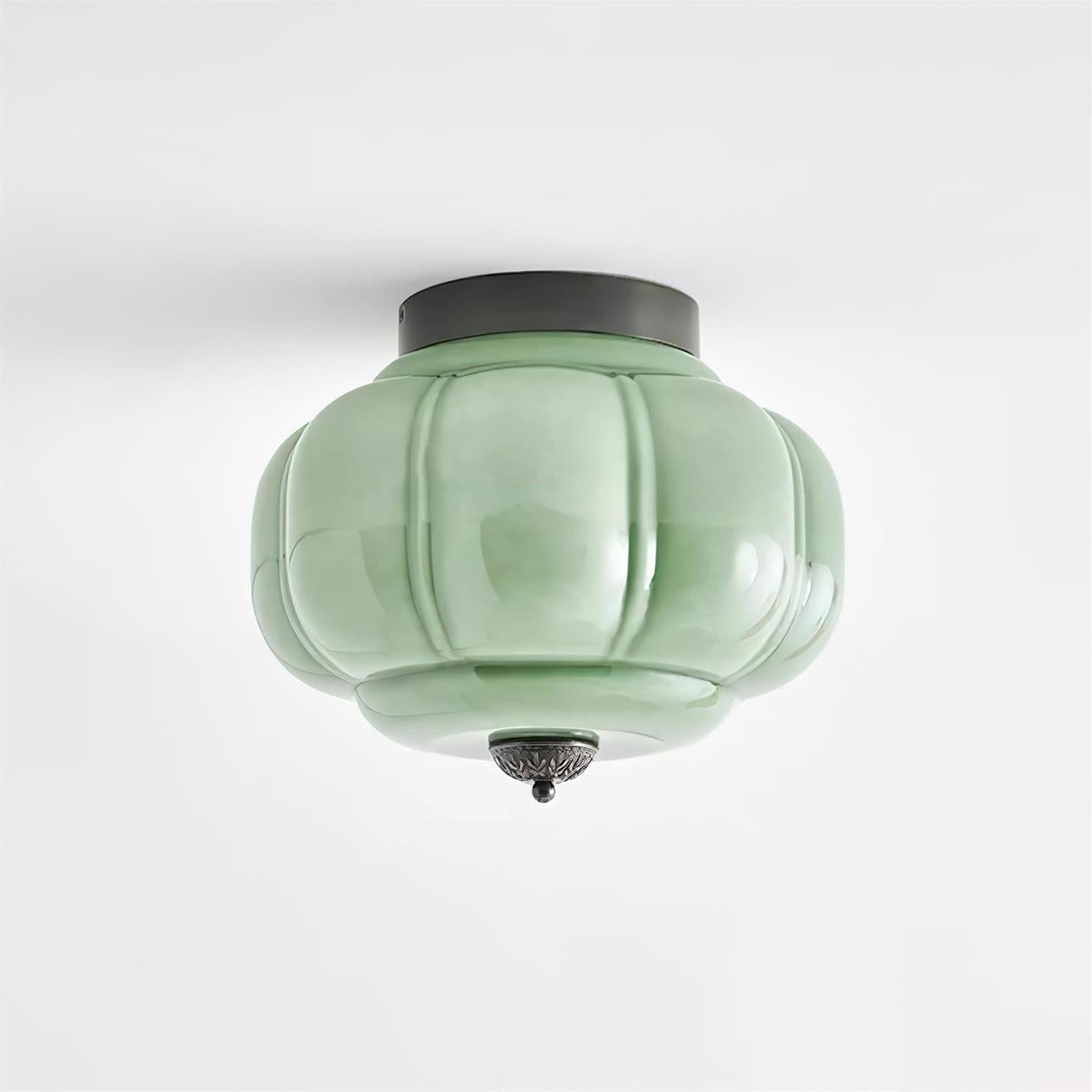 Selviro loftlampe, grønt glas, messing, klassisk