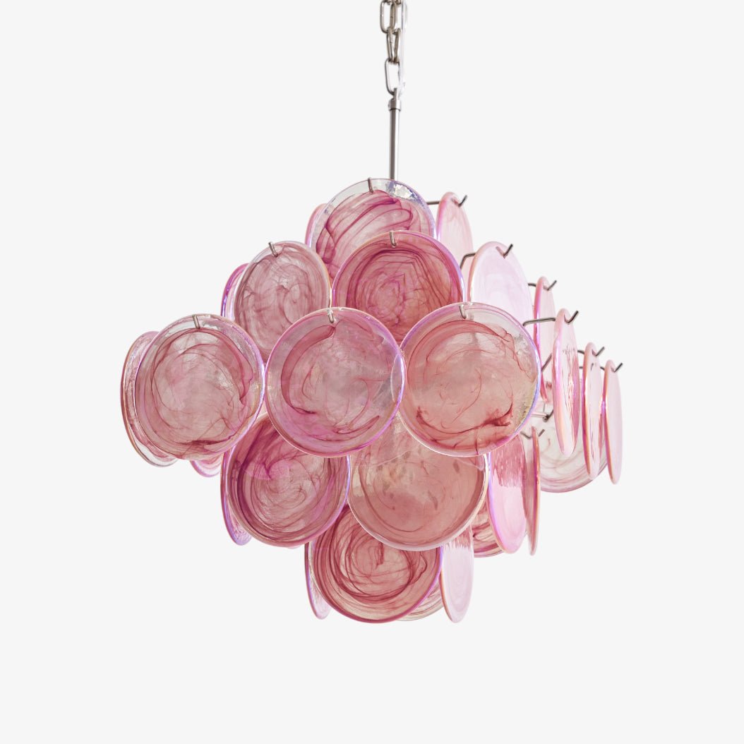 Candeeiro de teto Celeian romântico de discos de vidro rosa, com camadas