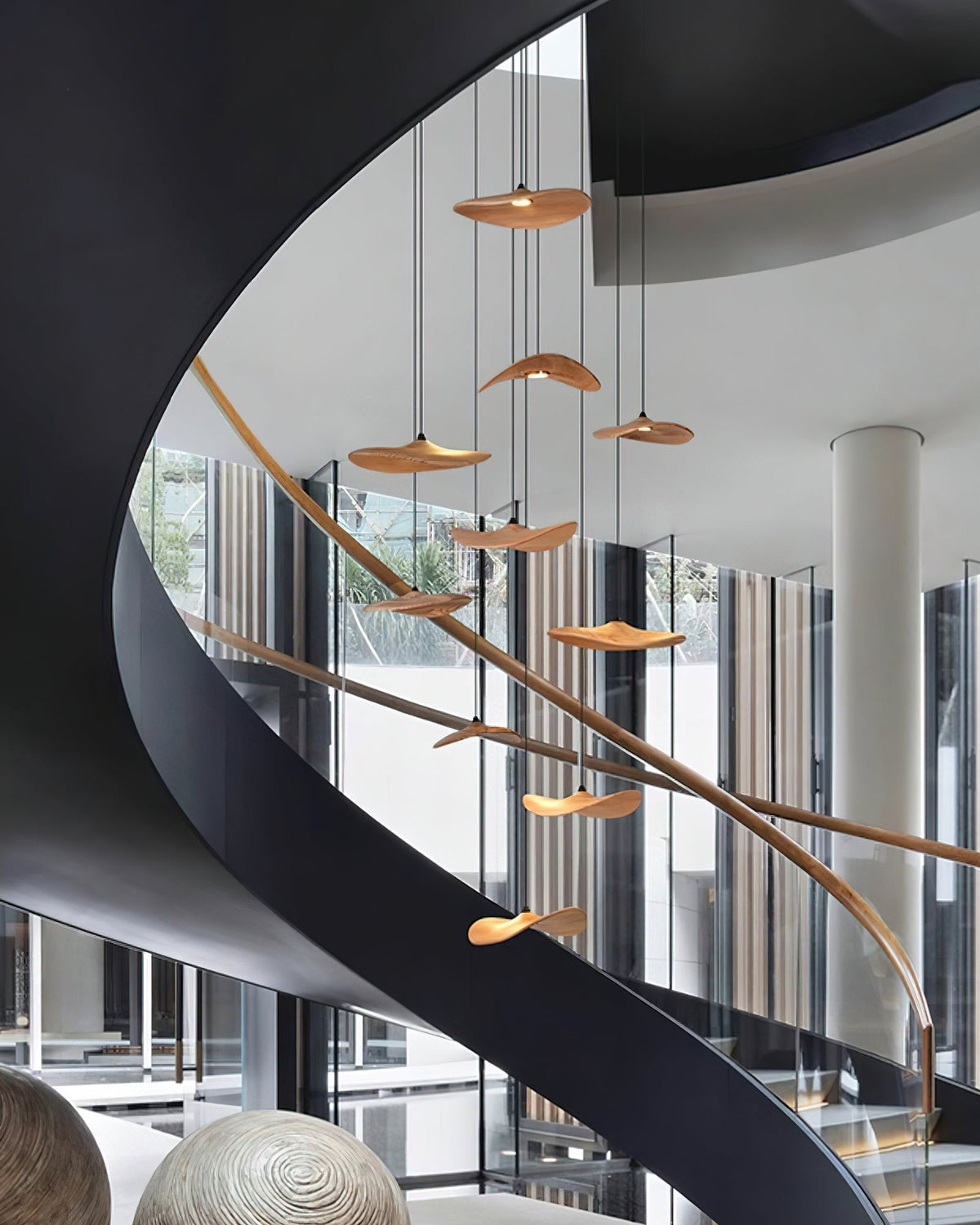 Candeeiro de lustre moderno minimalista em madeira, folha vazada Abbott