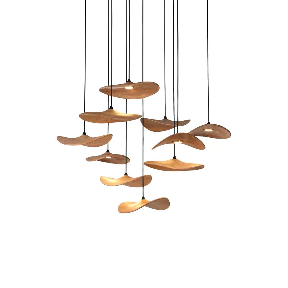 Candeeiro de lustre moderno minimalista em madeira, folha vazada Abbott