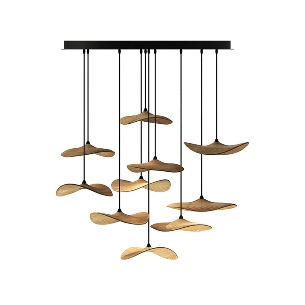 Candeeiro de lustre moderno minimalista em madeira, folha vazada Abbott