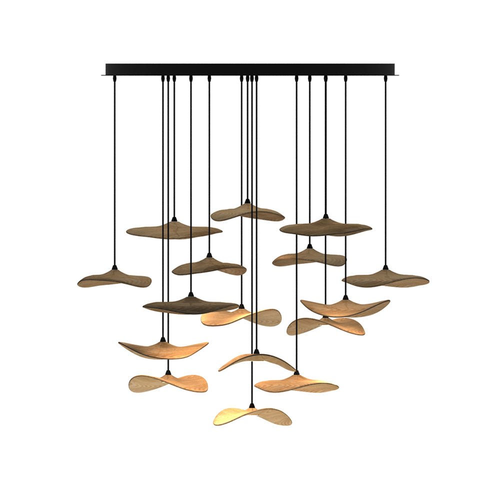 Candeeiro de lustre moderno minimalista em madeira, folha vazada Abbott