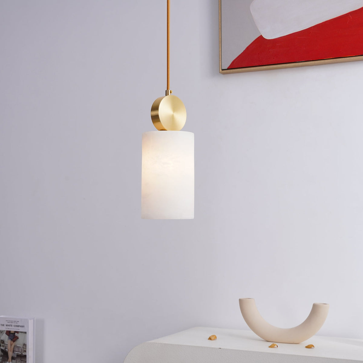 Salen pendellampa i alabaster och mässing
