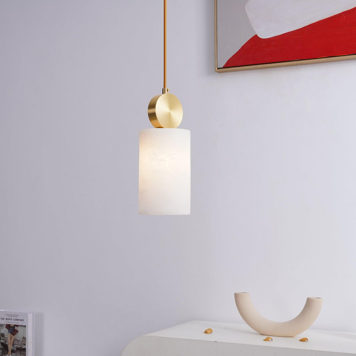 Candeeiro suspenso cilíndrico Nore em alabastro