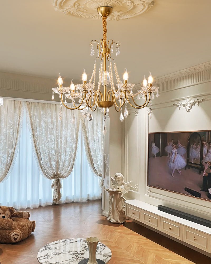 Candelabro Evaria tradicional de luxo em cristal com pérolas