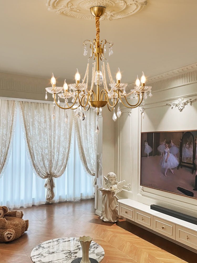 Candelabro Evaria tradicional de luxo em cristal com pérolas