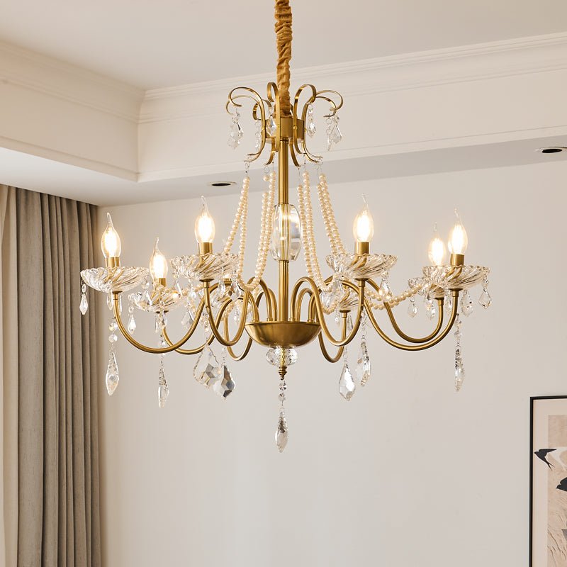 Candelabro Evaria tradicional de luxo em cristal com pérolas