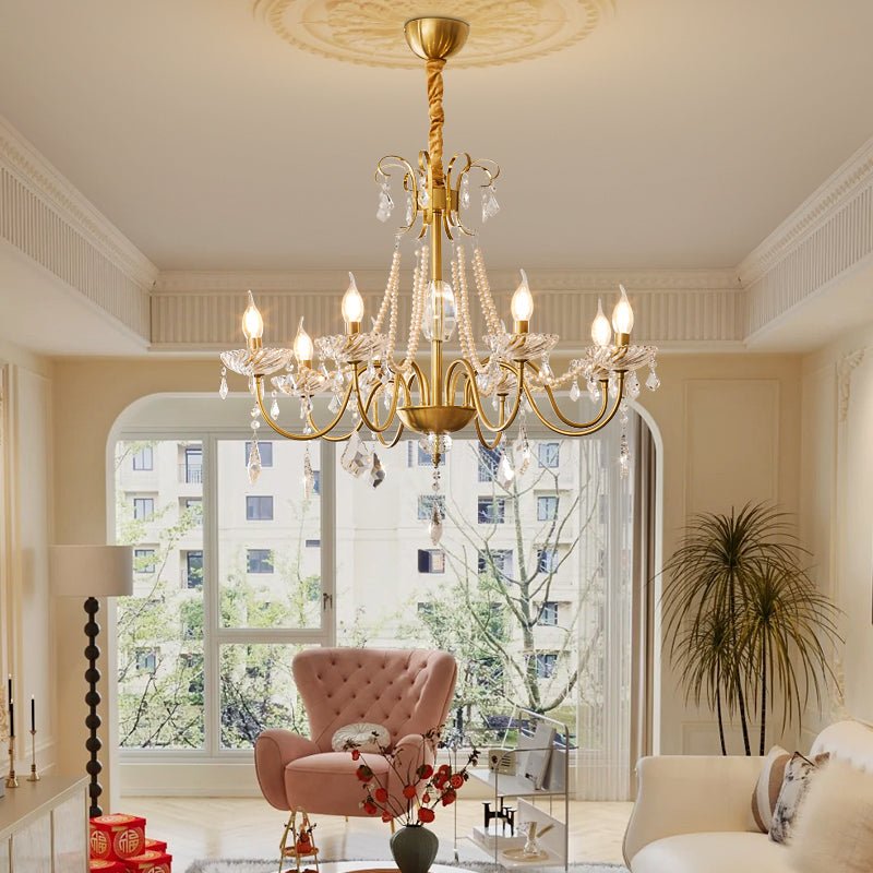 Candelabro Evaria tradicional de luxo em cristal com pérolas