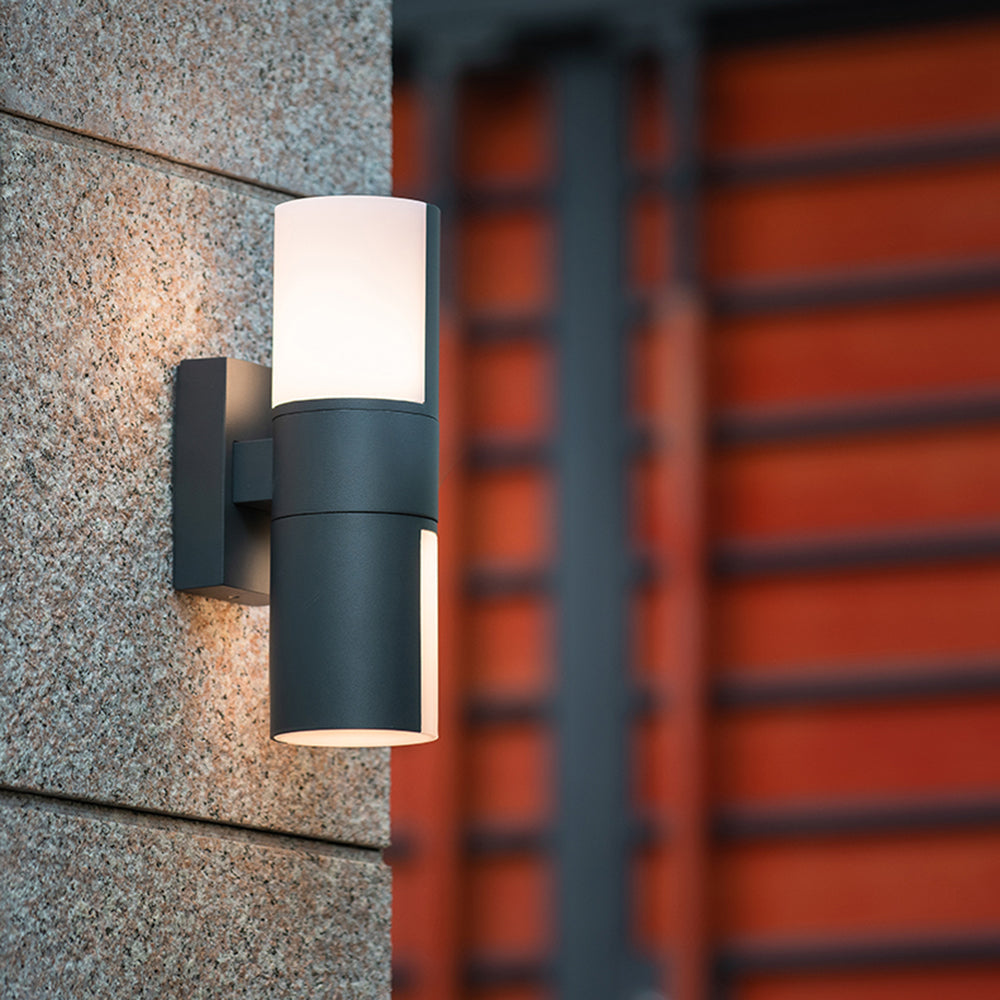 Ray modern cylindrisk roterbar vattentät vägglampa i metall för utomhusbruk, svart/vit
