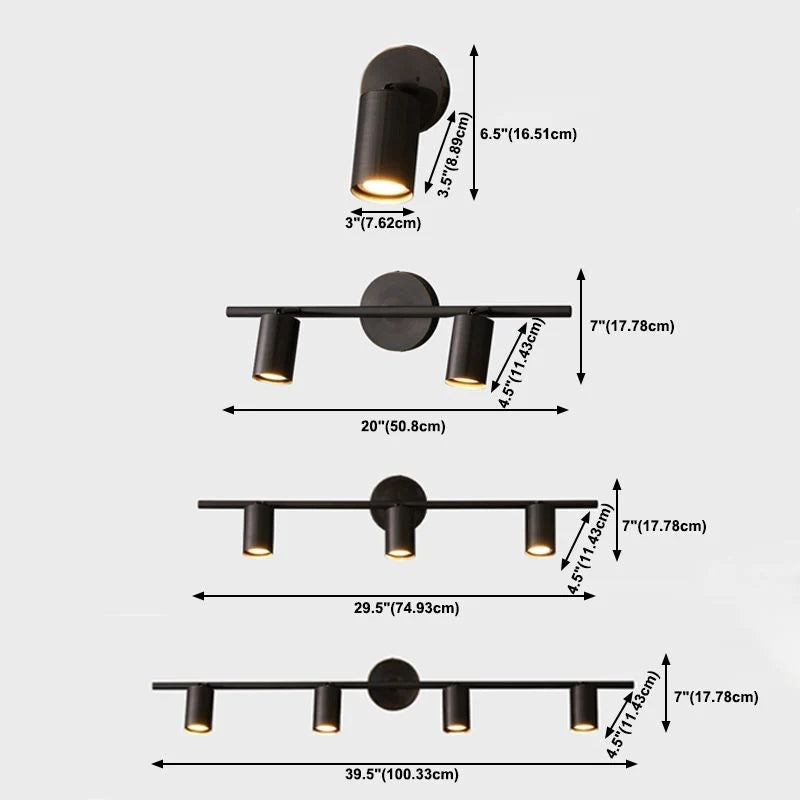 Griv modern roterbar spotlight i cylindrisk form, vägglampa i mässing