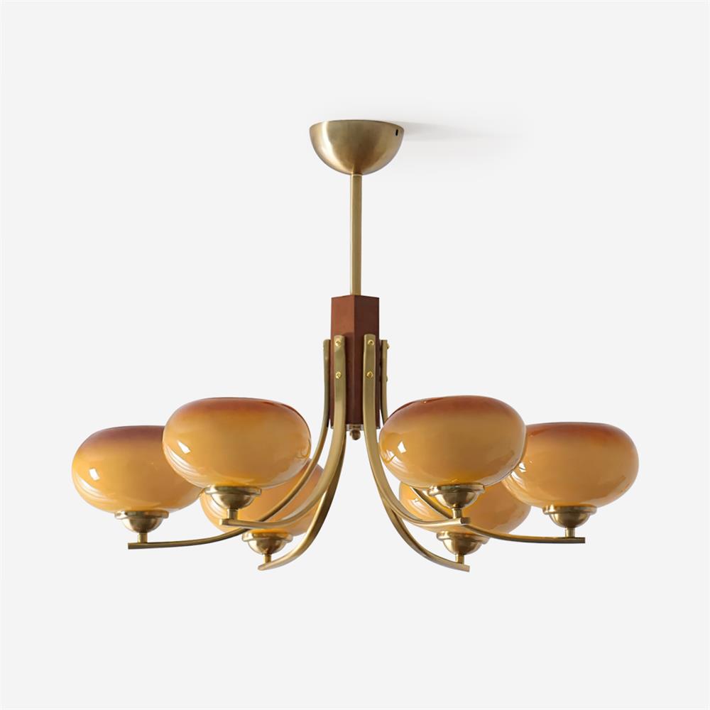 Candelabro com 6 luzes e globos de vidro âmbar Vira