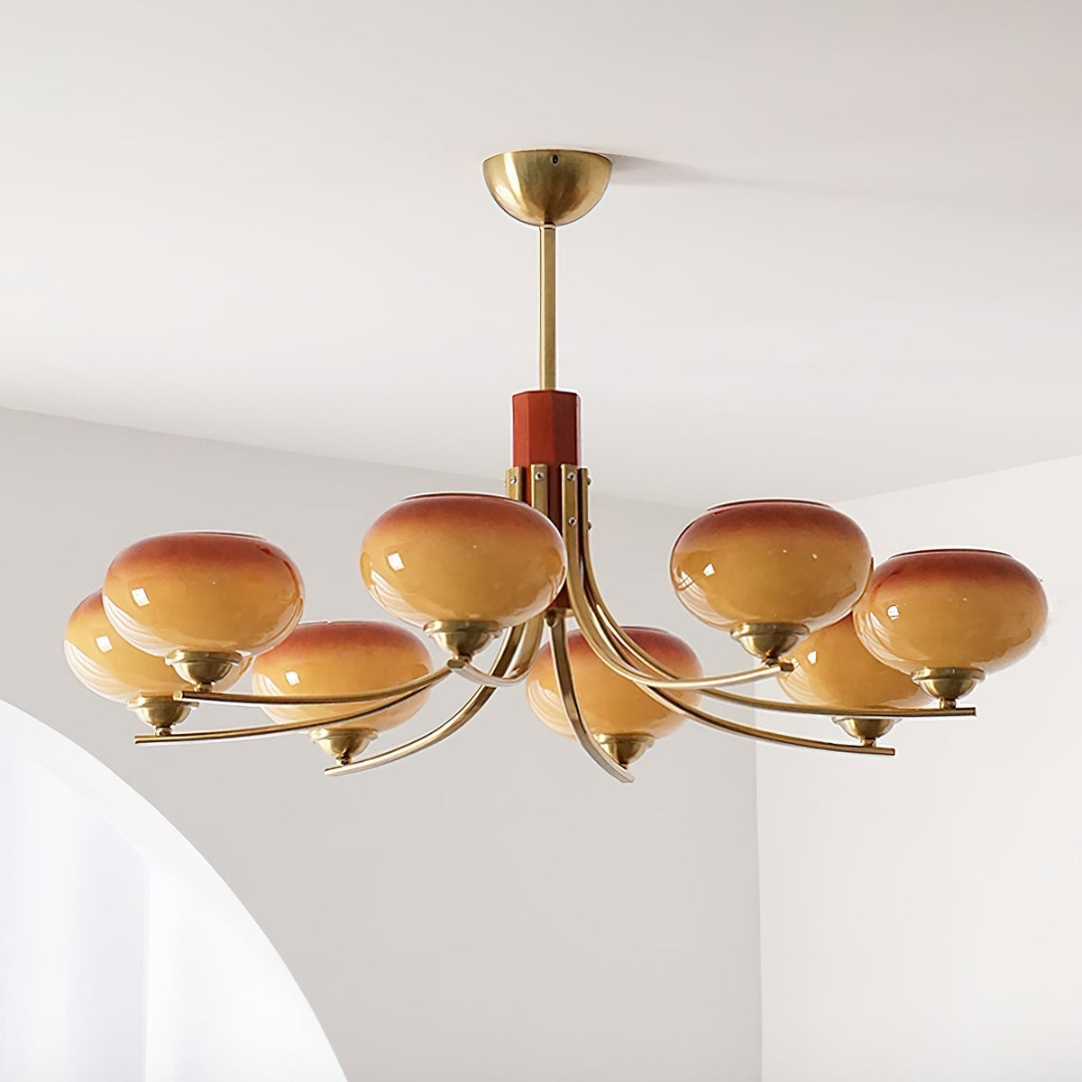 Candelabro com 6 luzes e globos de vidro âmbar Vira