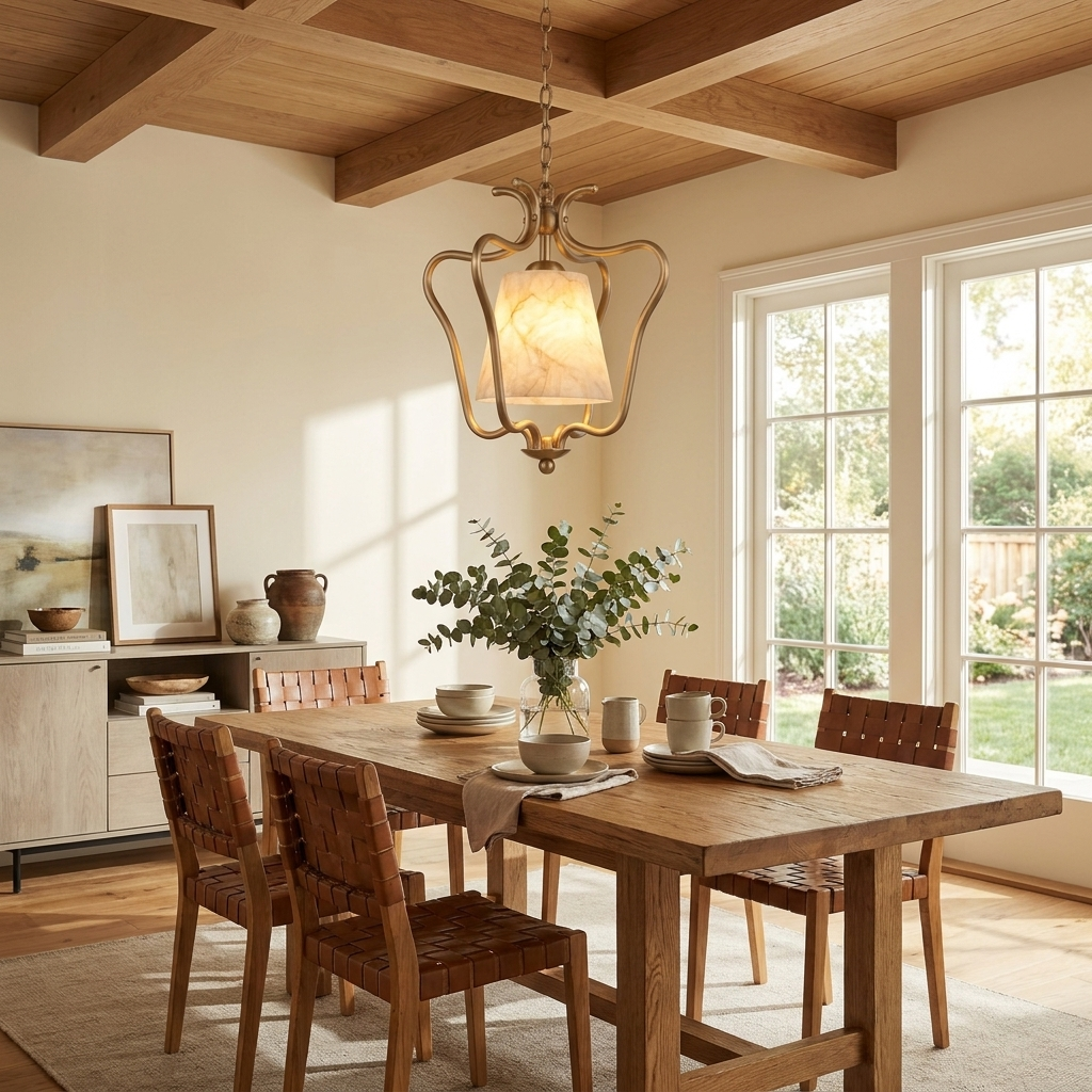 Pembermere pendel-lampe i alabast som lanterne