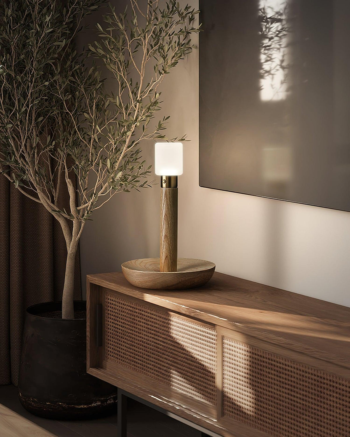 Candeeiro de mesa Lumaice minimalista em madeira
