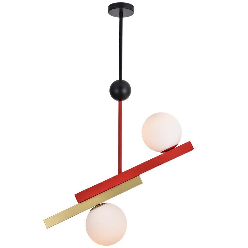 Veveny geometrisk pendellampa med dubbla glober och linjära stänger