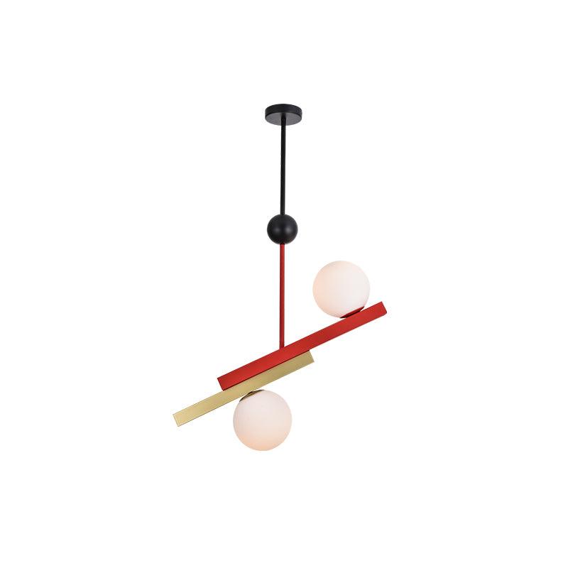 Veveny geometrisk pendellampa med dubbla glober och linjära stänger