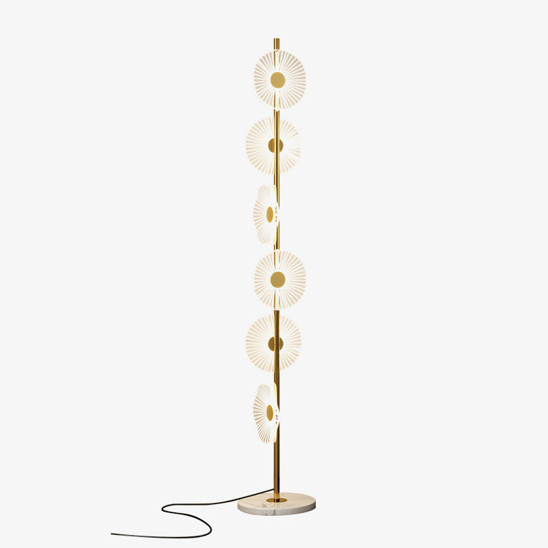 Carins kreativ modern cirkelformad golvlampa, vit/guld, sovrum