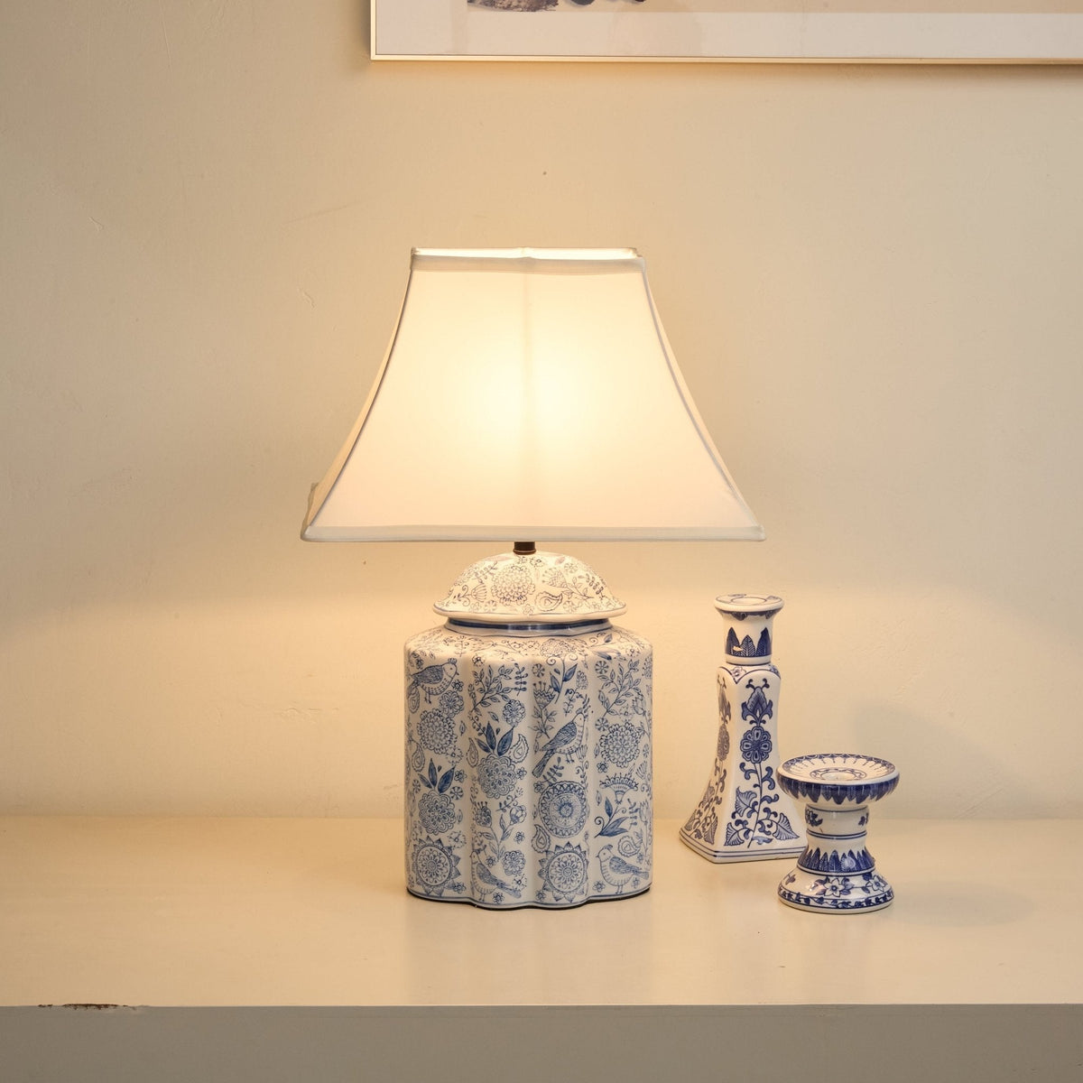 Marcellin blommig fågelbur-bordslampa