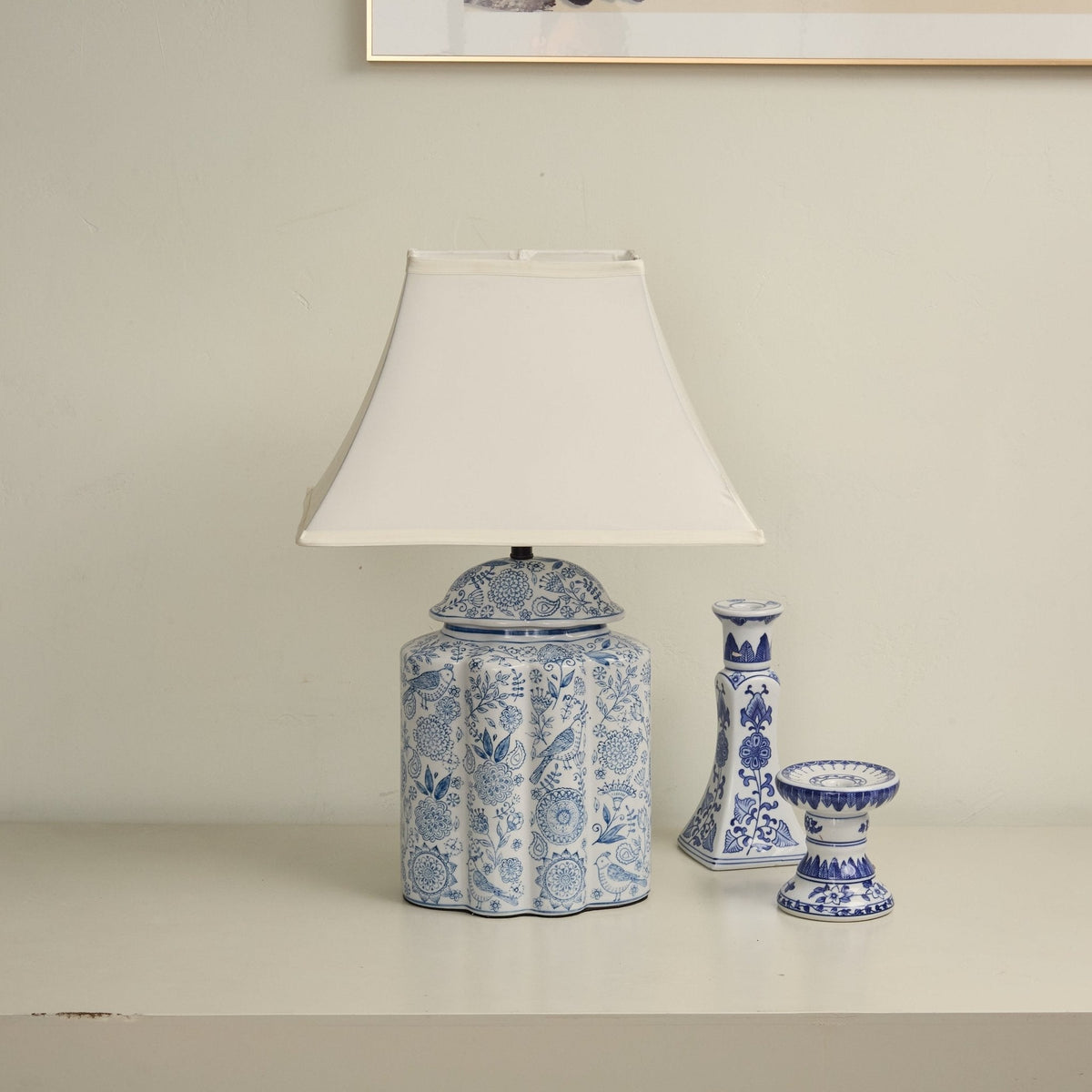 Marcellin blommig fågelbur-bordslampa