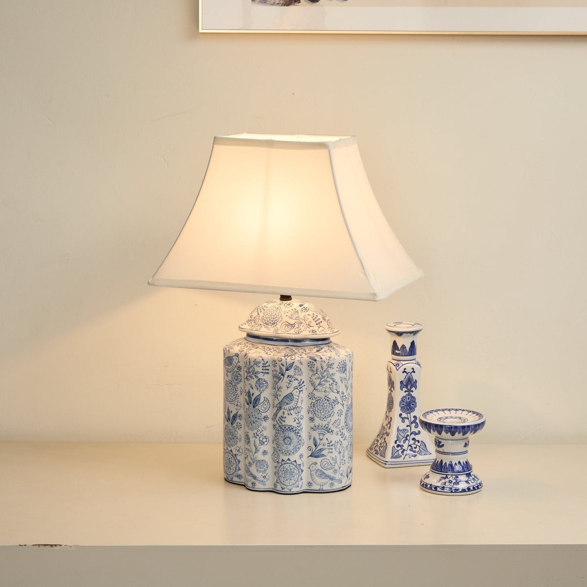 Marcellin blommig fågelbur-bordslampa