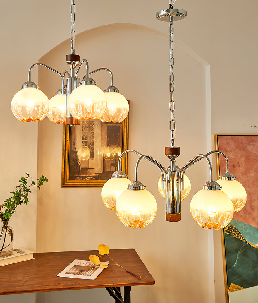 Lustre de vidro e nogueira, nórdico, artístico e com flores Ulliria