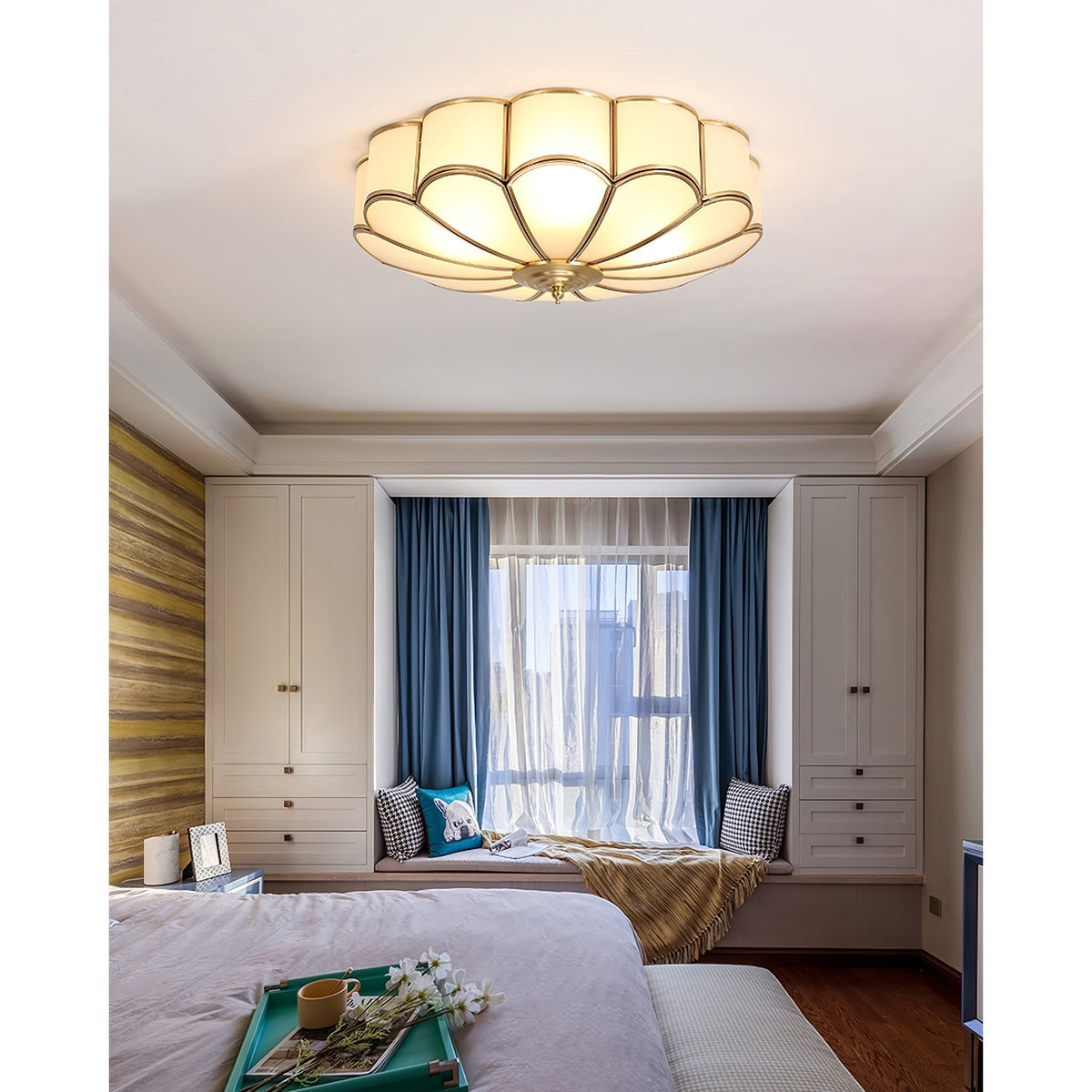 Eiroria Flower Shape Brass Glass Ceiling Lamp