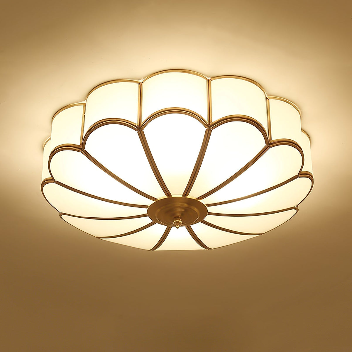 Eiroria Flower Shape Brass Glass Ceiling Lamp