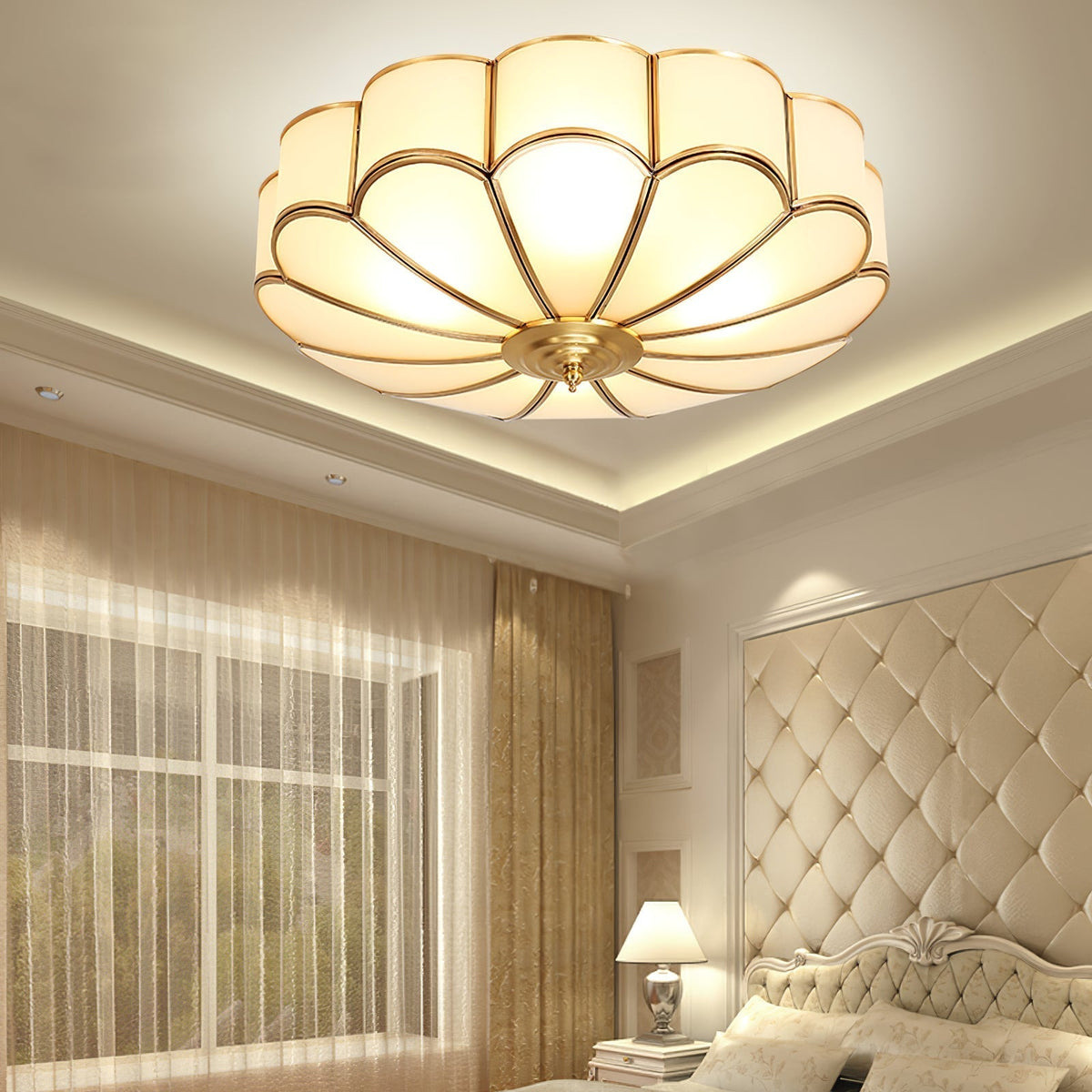 Eiroria Flower Shape Brass Glass Ceiling Lamp