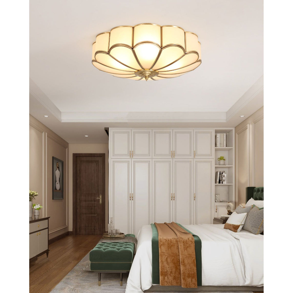 Eiroria Flower Shape Brass Glass Ceiling Lamp