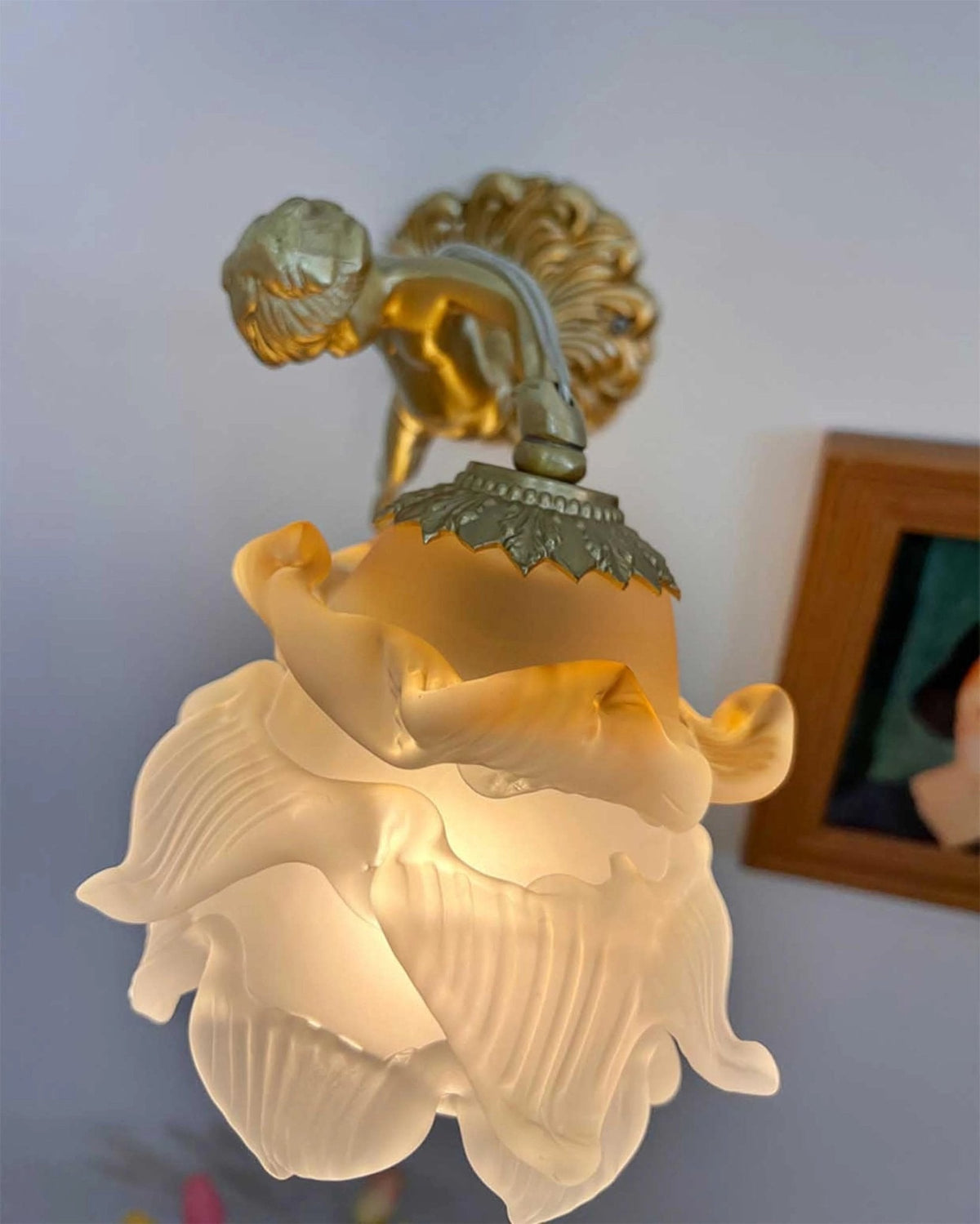 Bex vägglampa i glas med flygande ängel