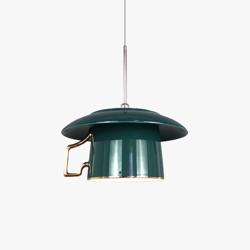 Valentina keramisk LED-pendellampe med firkantet håndtag og kuppelskærm til stuen