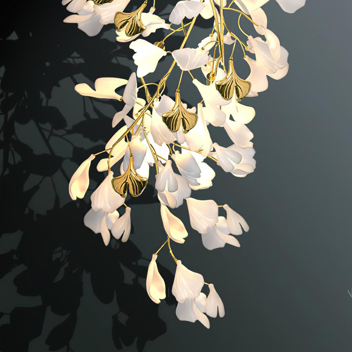 Candeeiro de parede Solivaya flores de ginkgo em latão