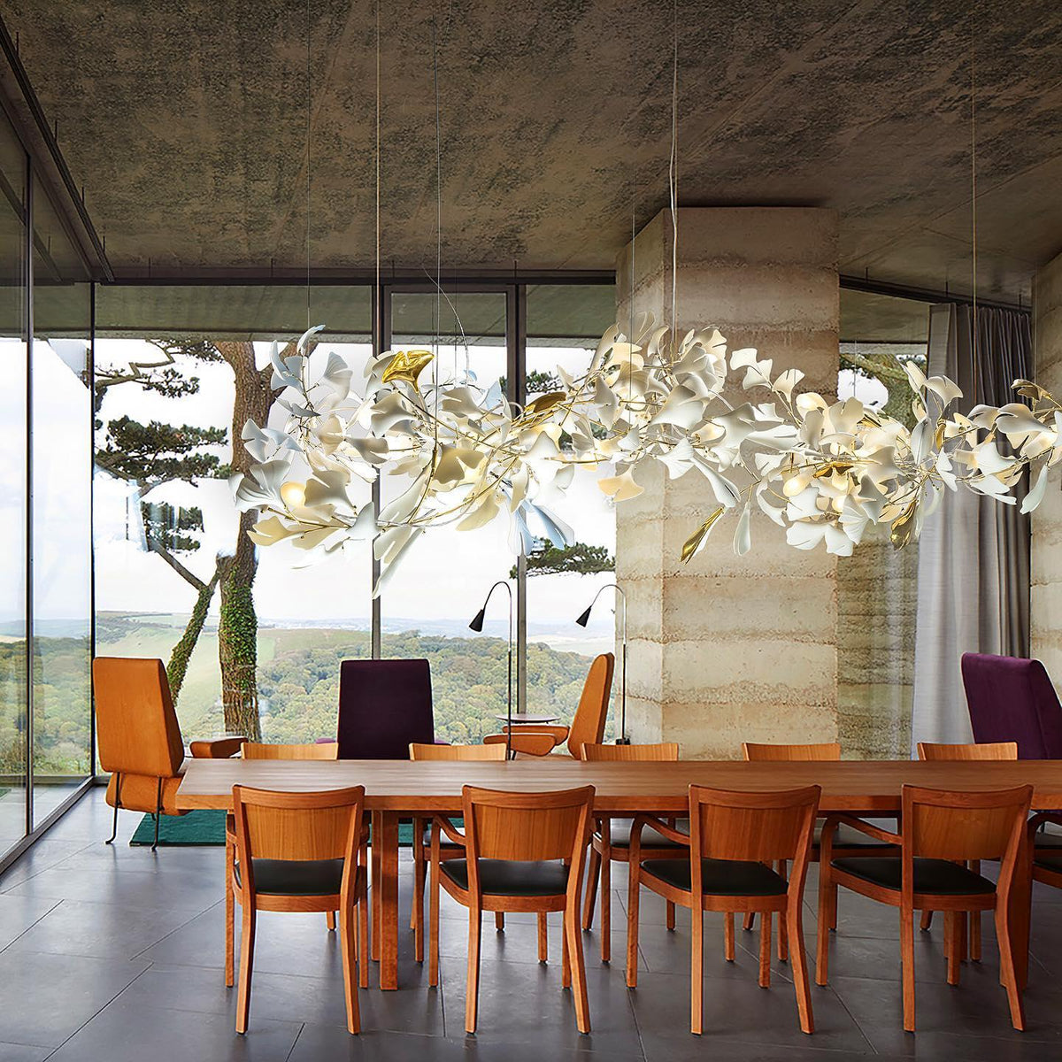 Candeeiro de teto Ceroraine Gingko A em porcelana, LED moderno
