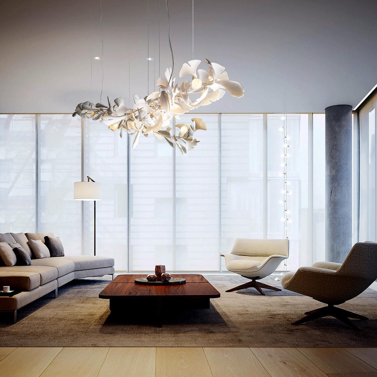 Candeeiro de teto Ceroraine Gingko A em porcelana, LED moderno