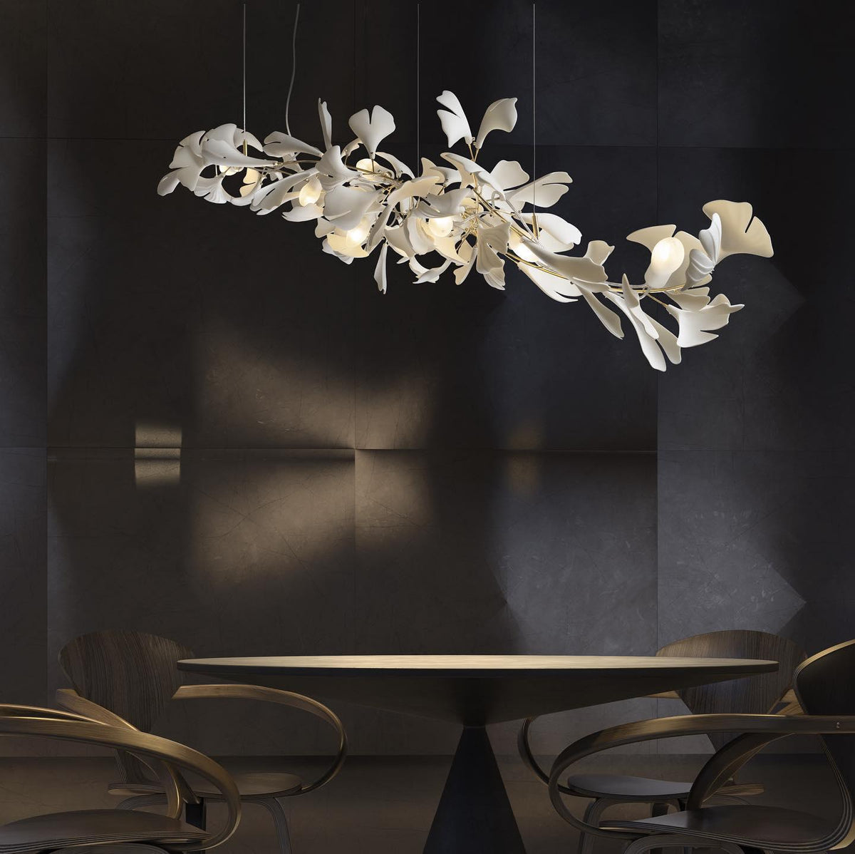 Candeeiro de teto Ceroraine Gingko A em porcelana, LED moderno