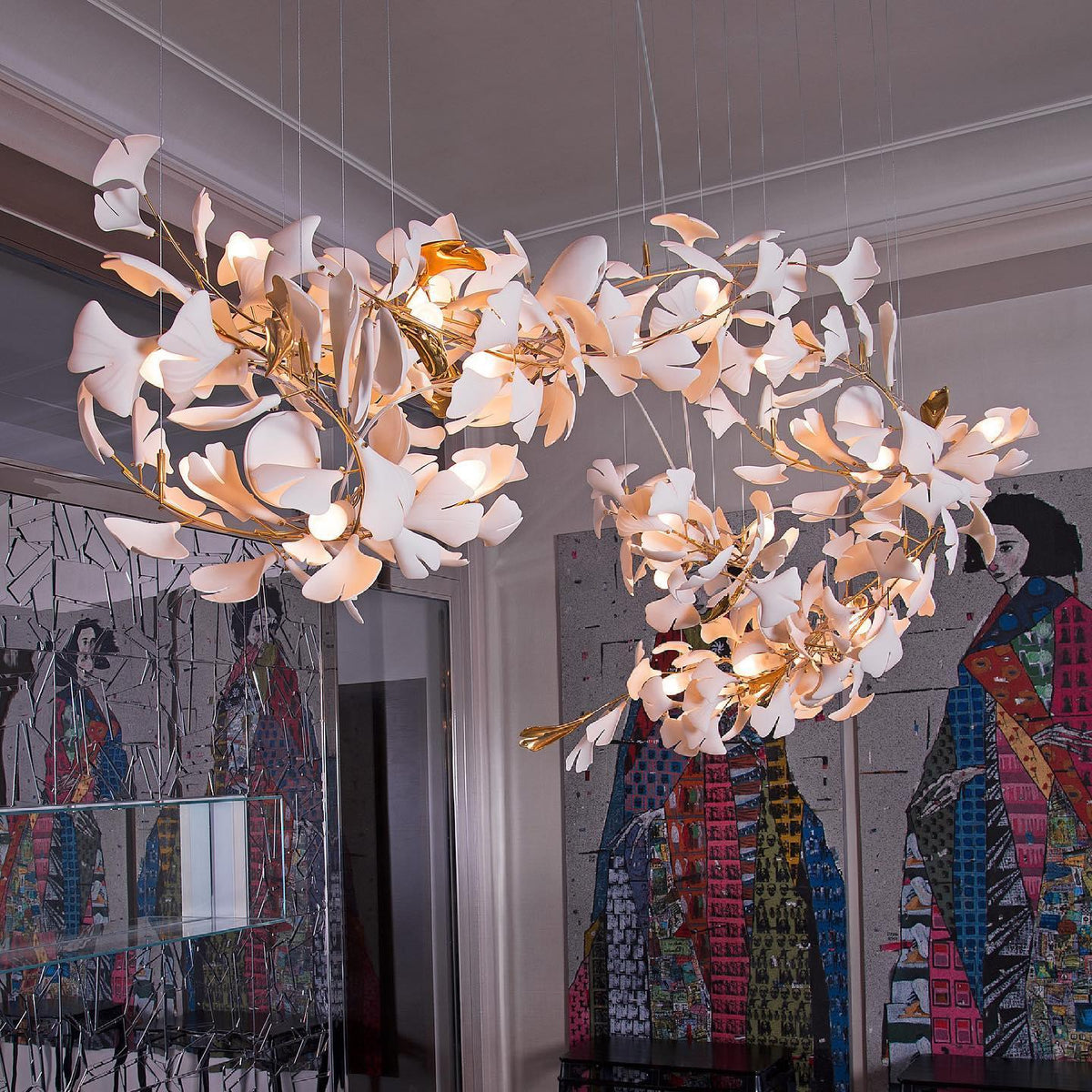 Candeeiro de teto Ceroraine Gingko A em porcelana, LED moderno