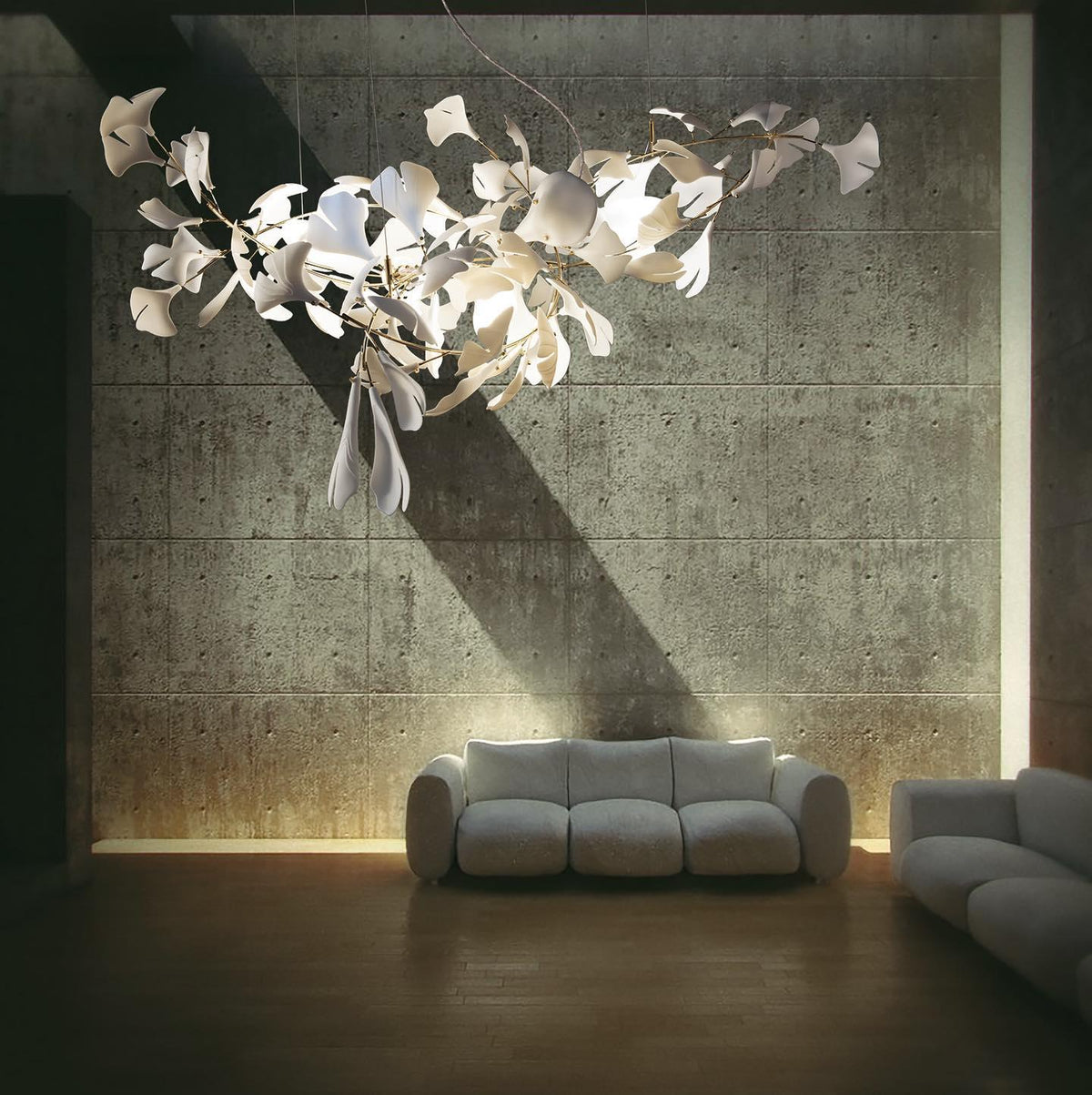 Candeeiro de teto Ceroraine Gingko A em porcelana, LED moderno