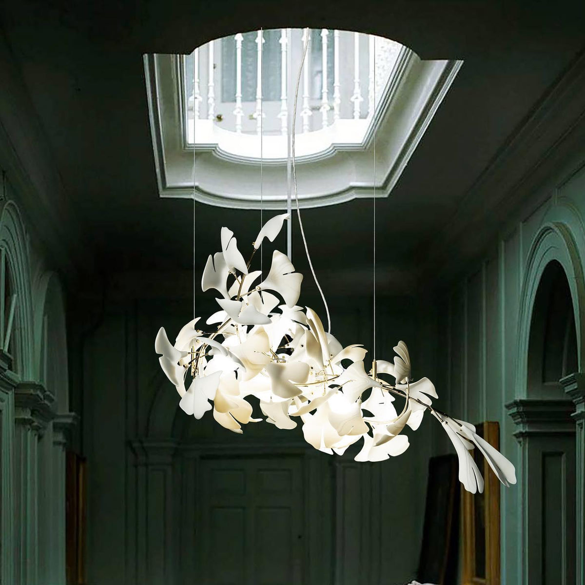Candeeiro de teto Ceroraine Gingko A em porcelana, LED moderno
